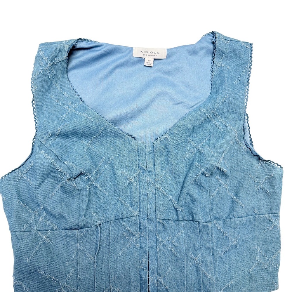 Kirious‎ Cotton Denim Corset Vest Blue Distressed Lace Trim Medium Boho Festival - Picture 2 of 12